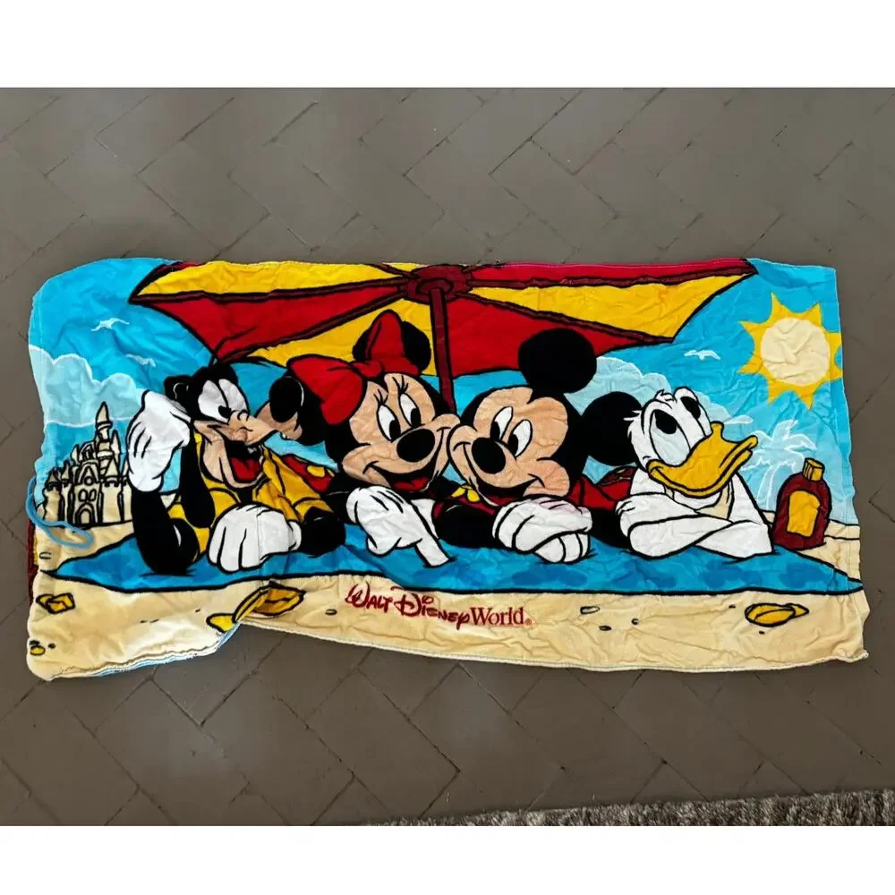 Vintage Walt Disney World Mickey Minnie Goofy Donald Beach Towel Backpack Bag